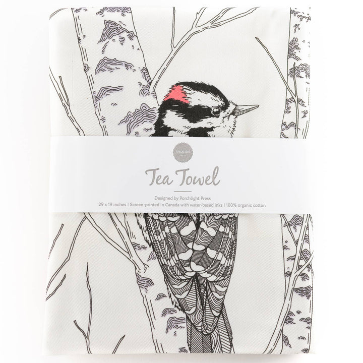 Downy Woodpecker Tea Towel - West Coast Birds PL03