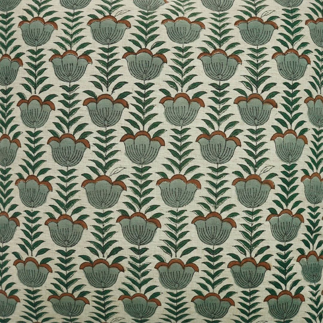 Unique Block Print Linen Blend Pillow Cover - Lotus FB07
