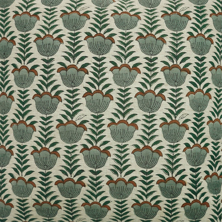 Unique Block Print Linen Blend Pillow Cover - Lotus FB07