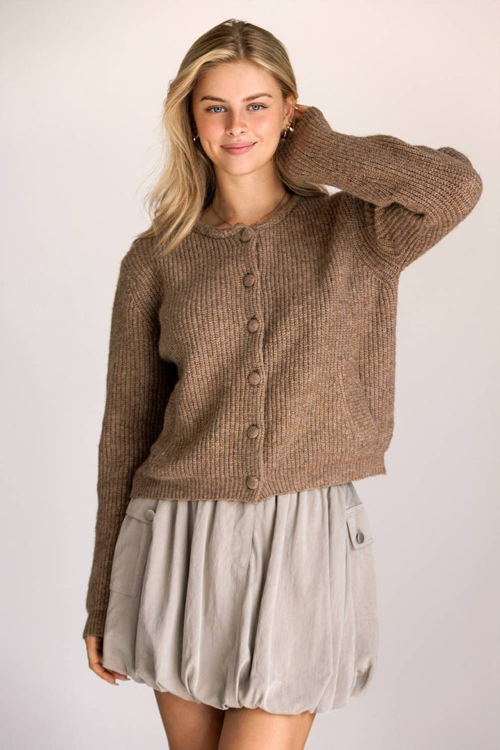 JT111 - TEXTURED KNIT BUTTON-UP CARDIGAN