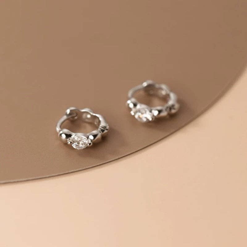 Round CZ Beaded Huggie Hoop Earrings in 925 Sterling Silver