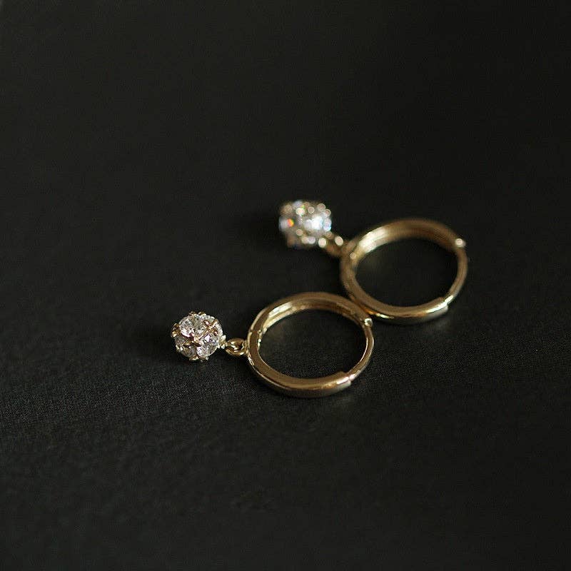 Dainty Ball CZ Drop Huggie Earrings in 925 Sterling Silver