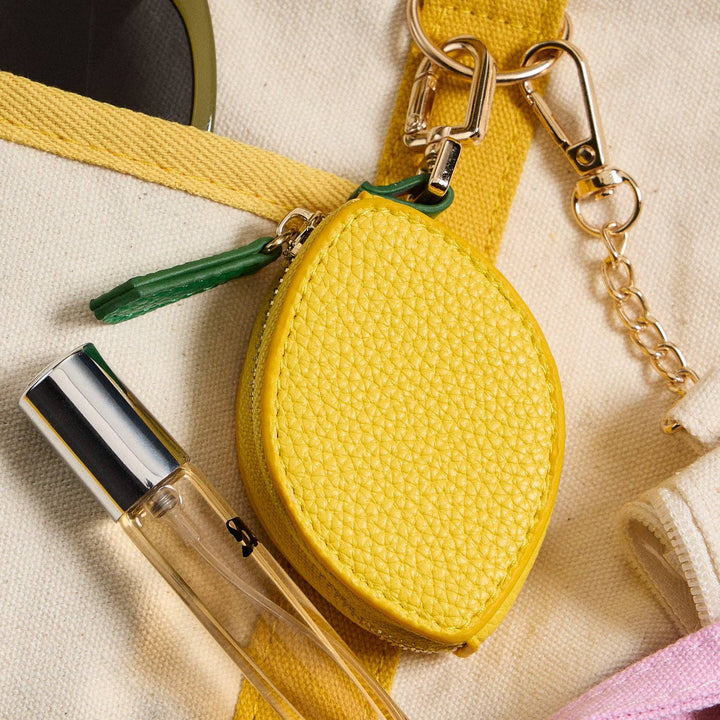 Lemon-Shaped Leather Pouch Keychain with Gold Clasp FR102