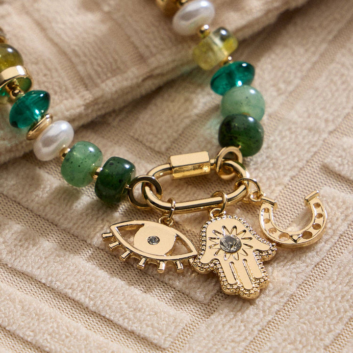 Colorful Beaded Charm Bracelet with Gold Trio Accent LLHB