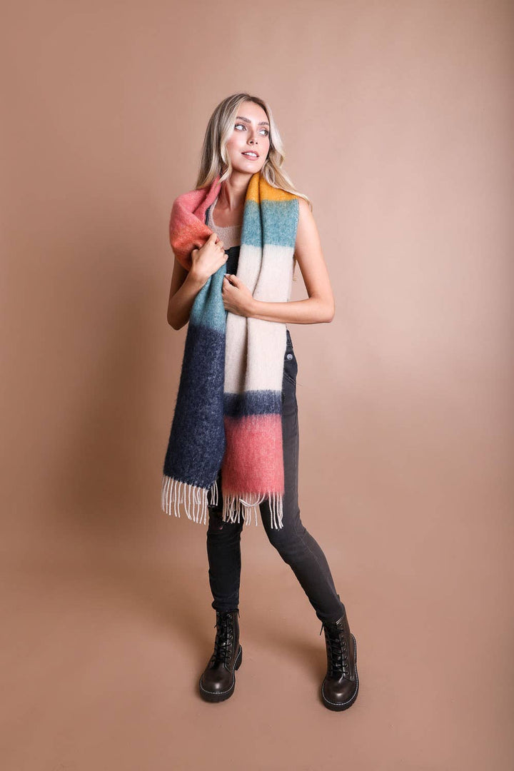 Winter Color Block Faux Mohair Scarf - LT224
