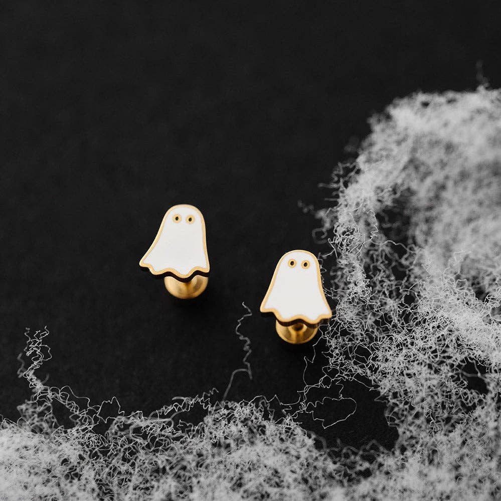 Ghost Earring - Hypoallergenic, Flat Back, Girl Gift PPE25