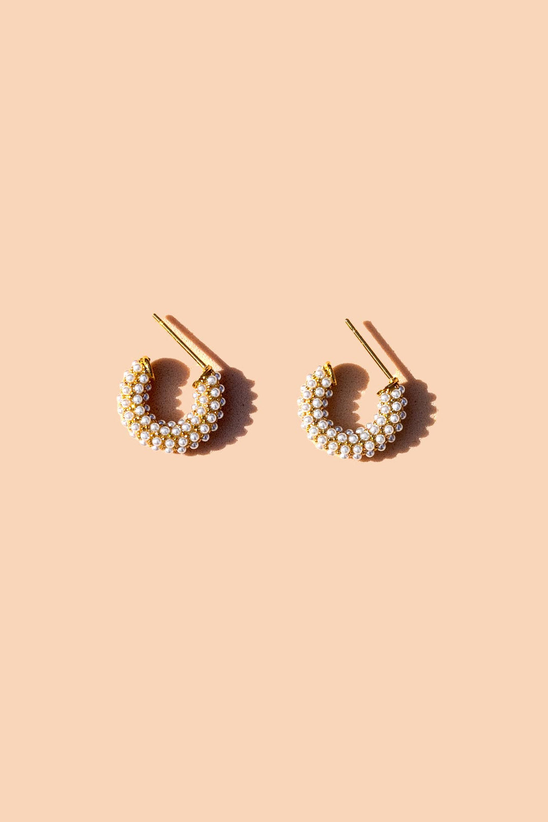 Pearl Mini Dot Hoops - 18K Gold Plated PJ14