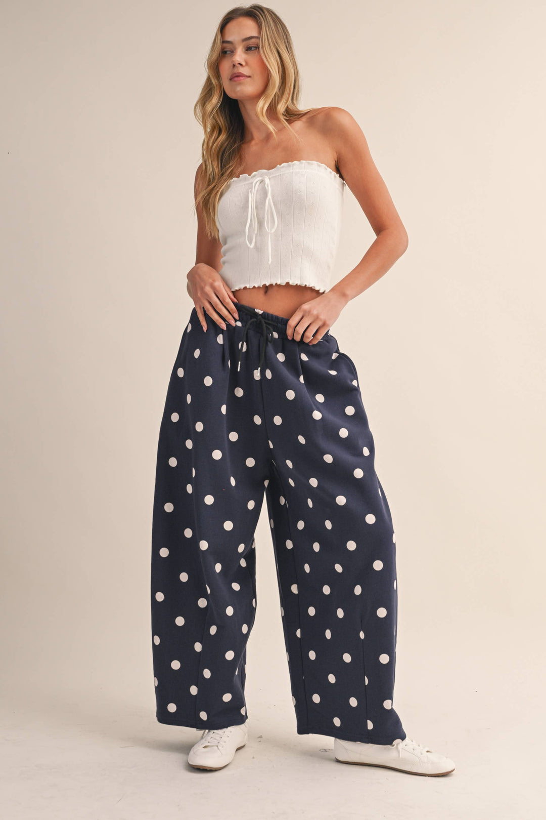 IP1506 POLKA DOT PRINTED BARREL CASUAL SWEATPANTS