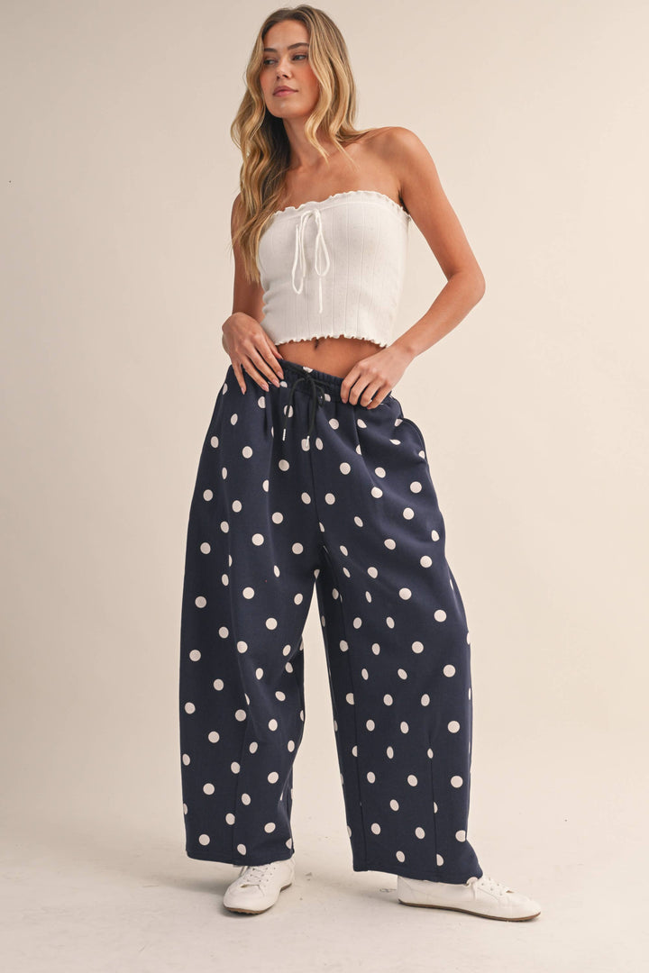 IP1506 POLKA DOT PRINTED BARREL CASUAL SWEATPANTS