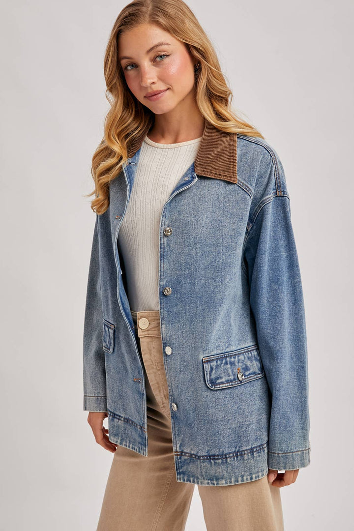 DENIM CORDUROY COLLAR CONTRAST BARN COAT