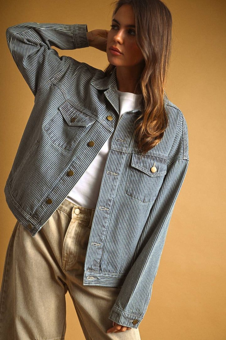 J6309   STRIPED PATTERN DENIM JACKET