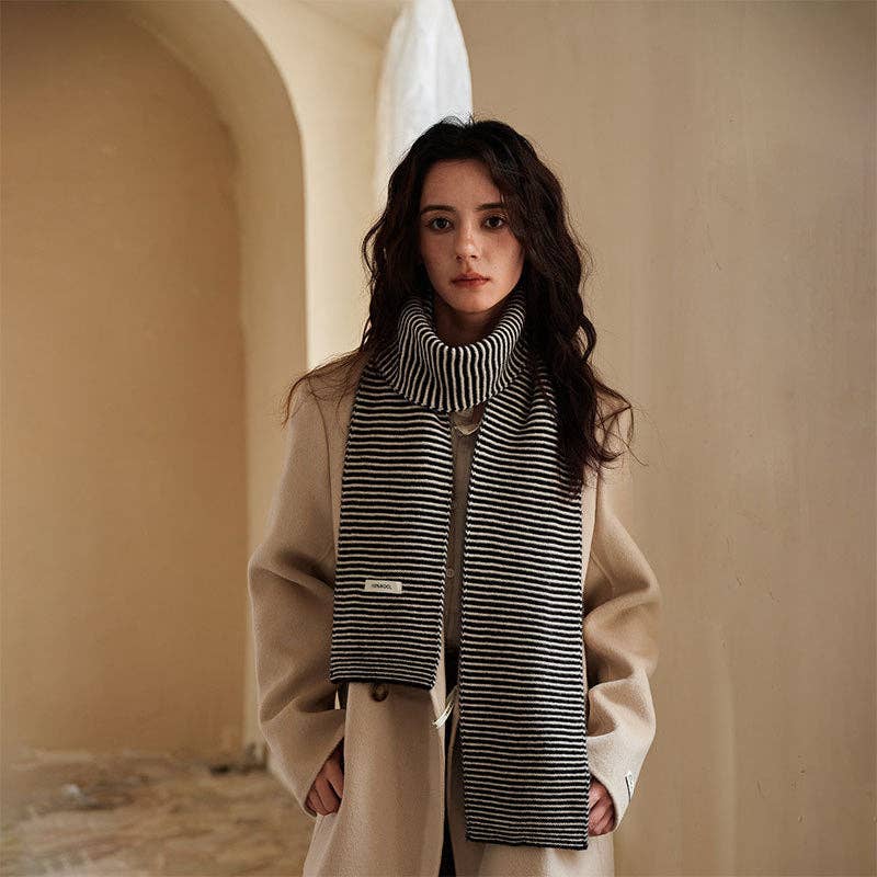Women’s Striped Knit Scarf, 100% Wool