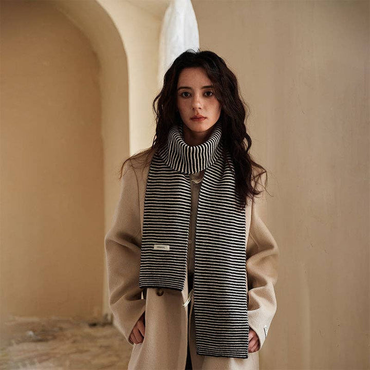 Women’s Striped Knit Scarf, 100% Wool