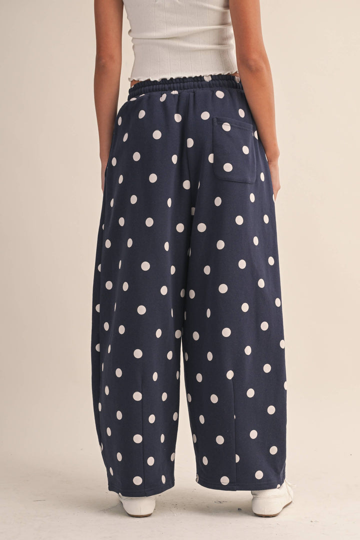IP1506 POLKA DOT PRINTED BARREL CASUAL SWEATPANTS