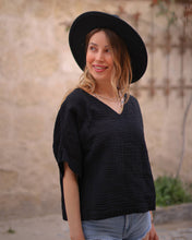 Load image into Gallery viewer, White Double Gauze Cotton V-Neck Top