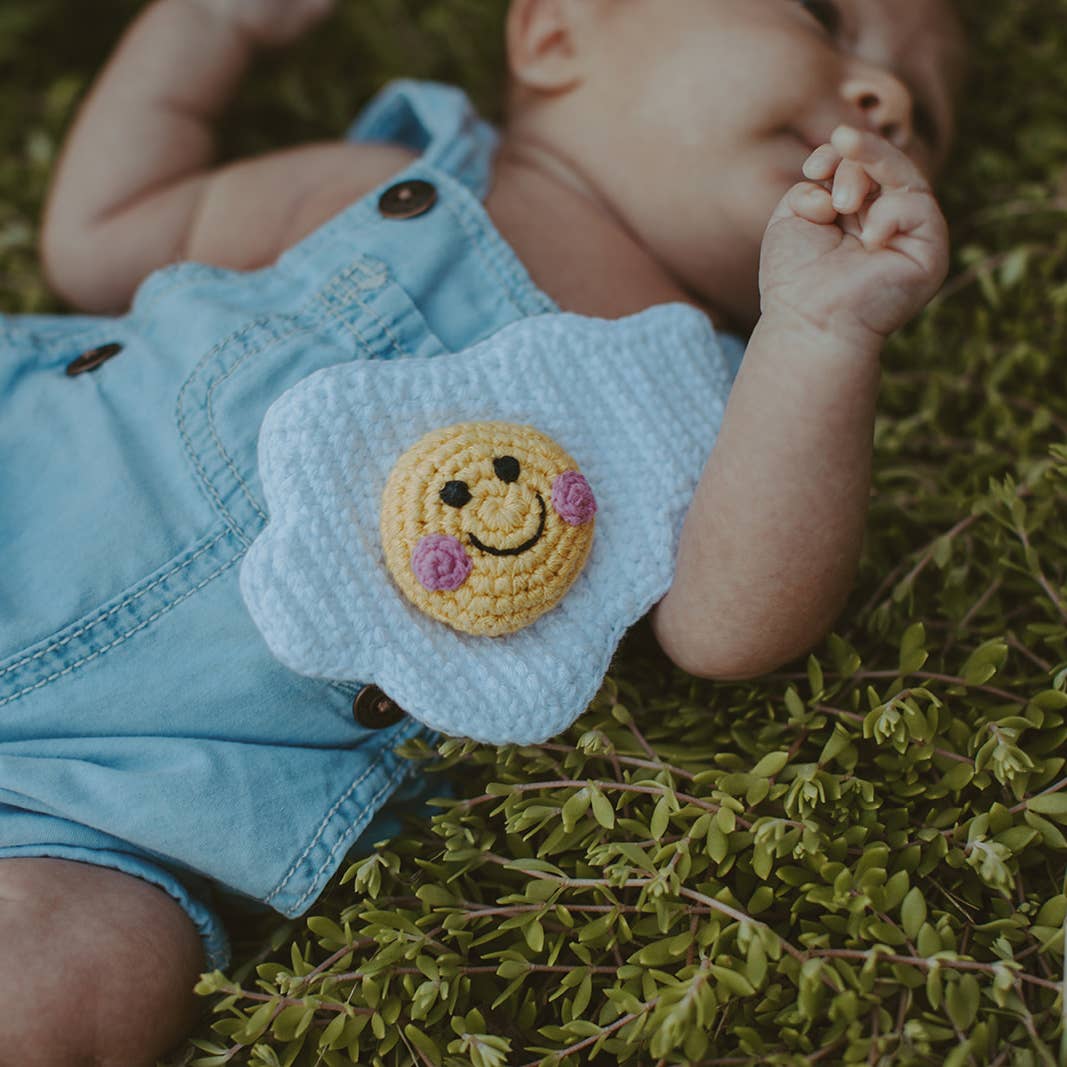 Sunny-Side-Up Egg Rattle – Handmade Organic Cotton Baby Toy