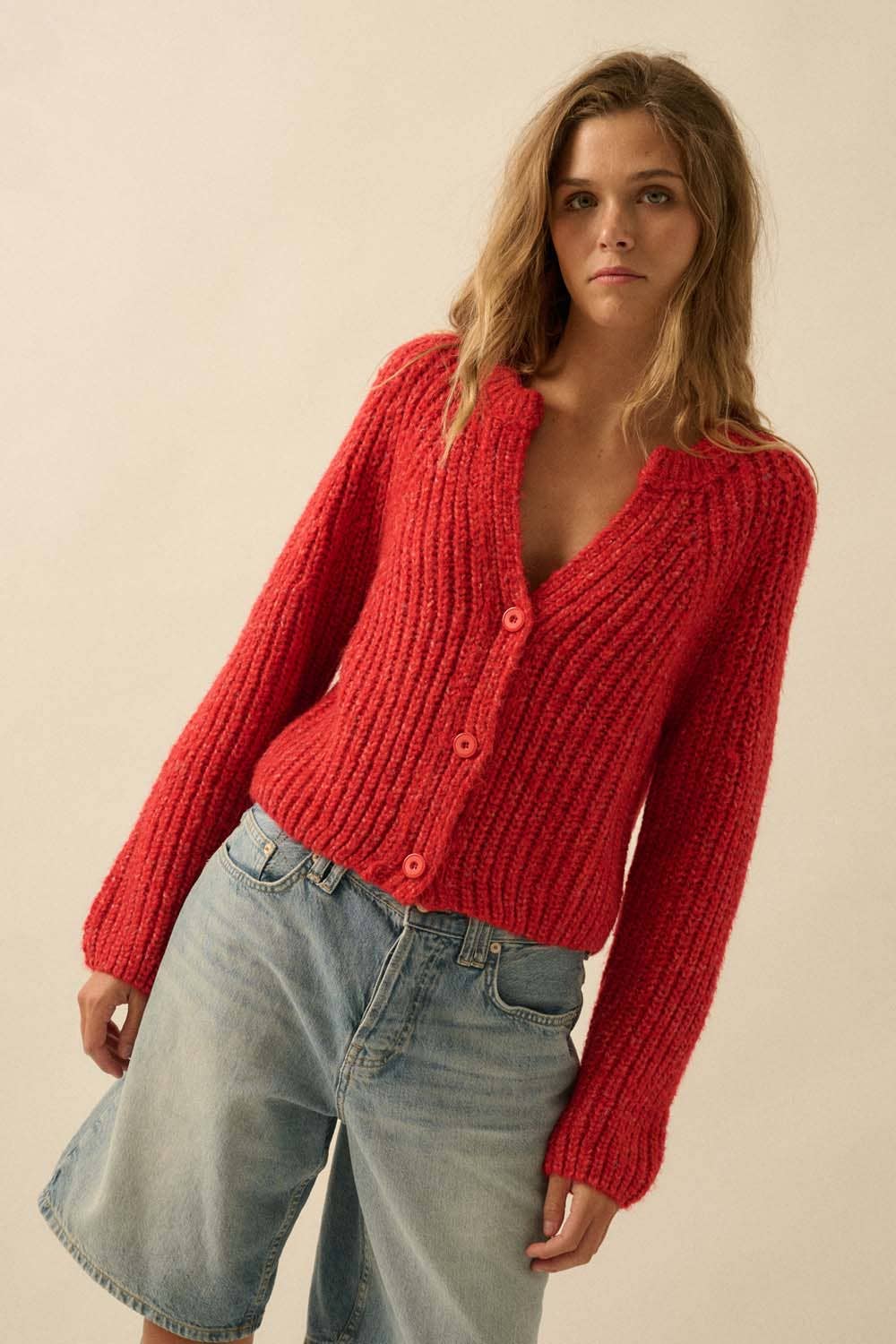 Confetti Button-Front Cardigan Sweater UT28