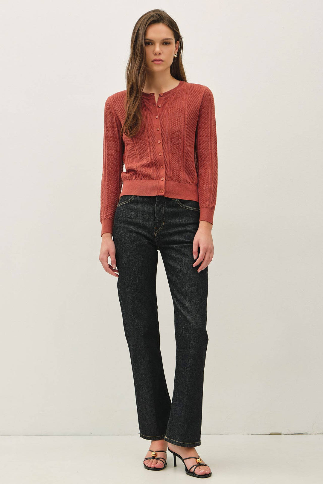 POINTELLE CROPPED SLIM CARDIGAN BC642