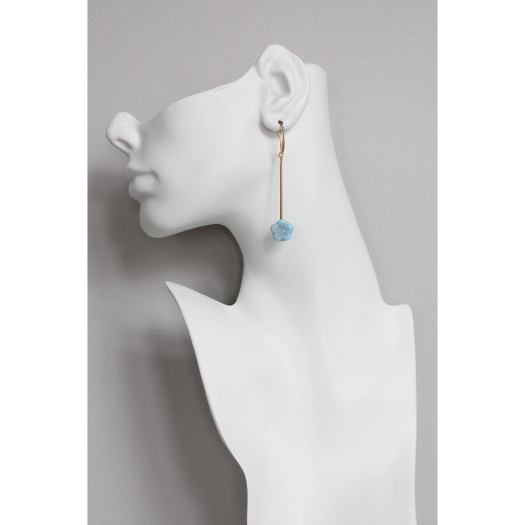 EMIE65 Blue glass flower drop earrings