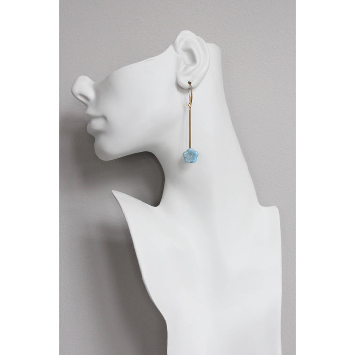 EMIE65 Blue glass flower drop earrings