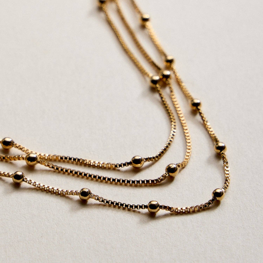 Gold Filled Layered Beaded Chain Necklace FM998