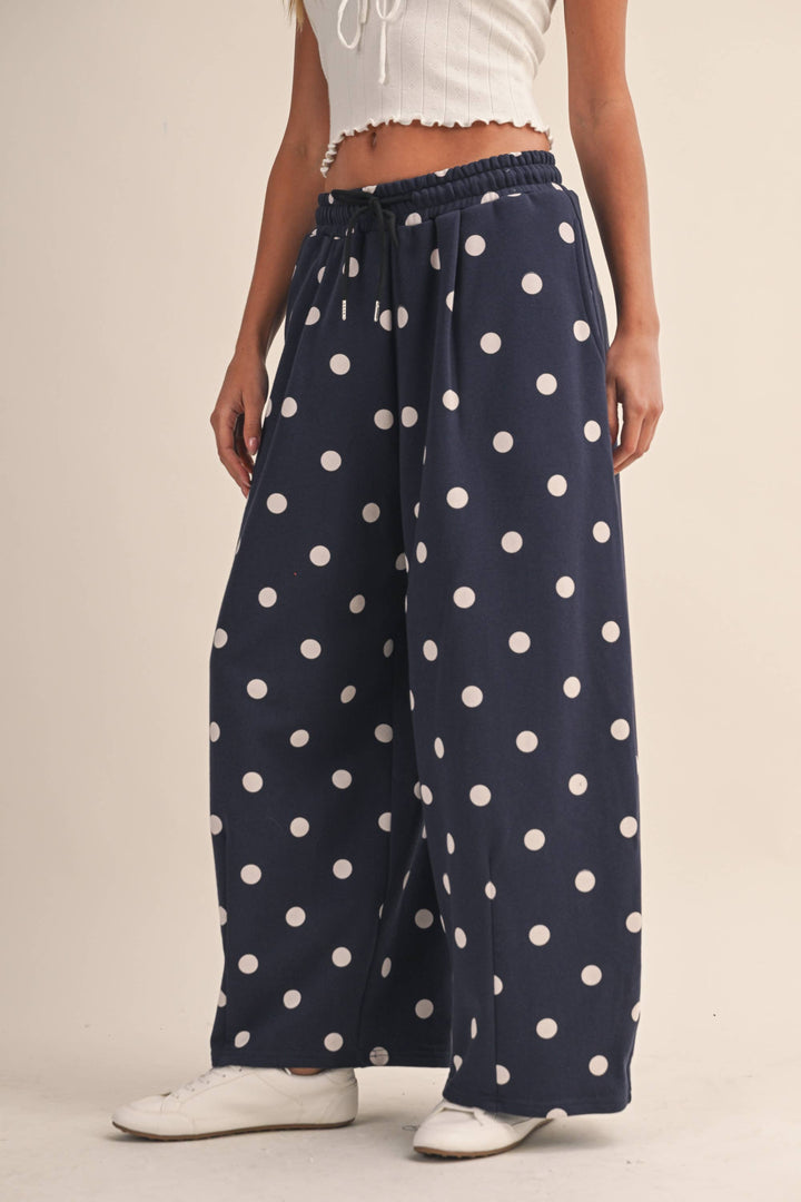 IP1506 POLKA DOT PRINTED BARREL CASUAL SWEATPANTS