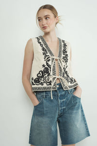 AA315 EMBROIDERED VEST JACKET WITH TIE
