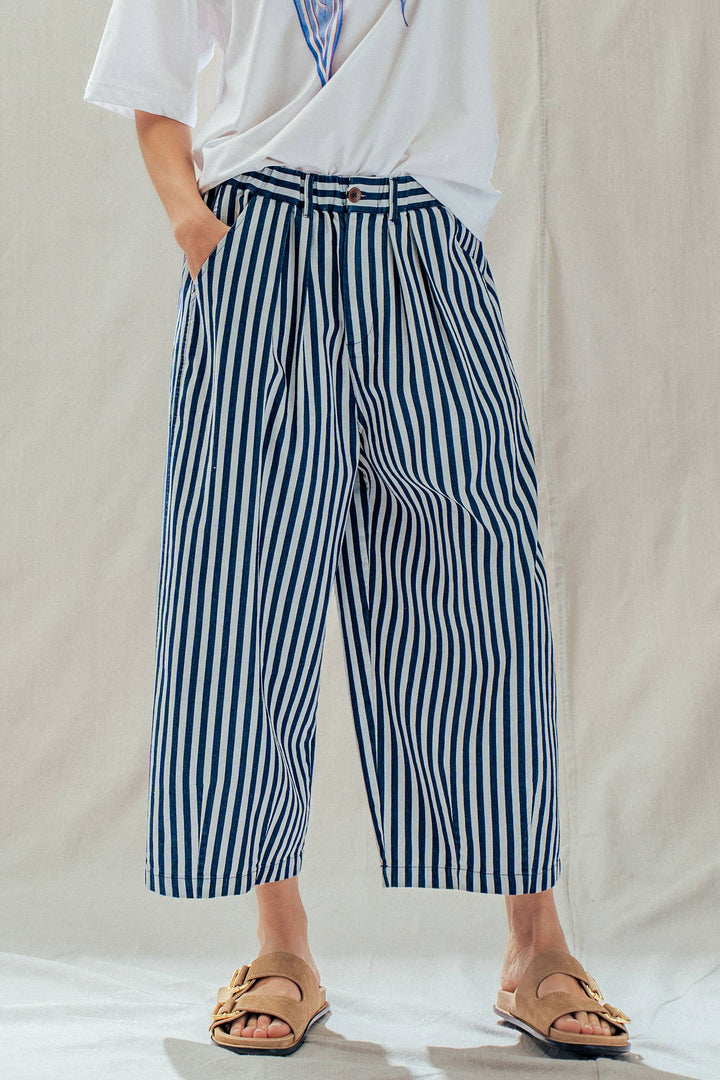 Striped Pleated Wide Leg Culotte Pants UD35