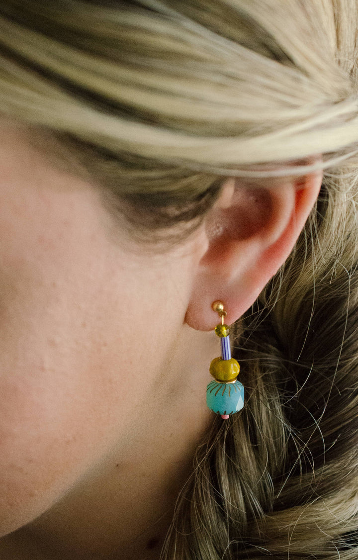 Colorful Teal Beaded Dangle Earrings JM109