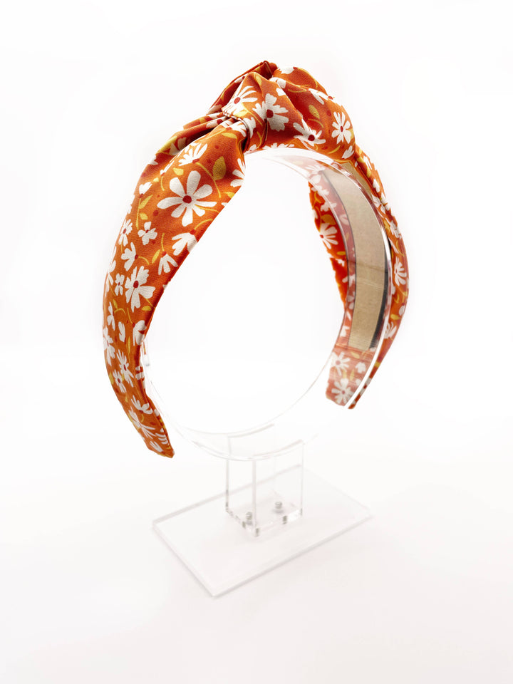 Rust Knotted Headbands With White Flowers, Womens Headbands