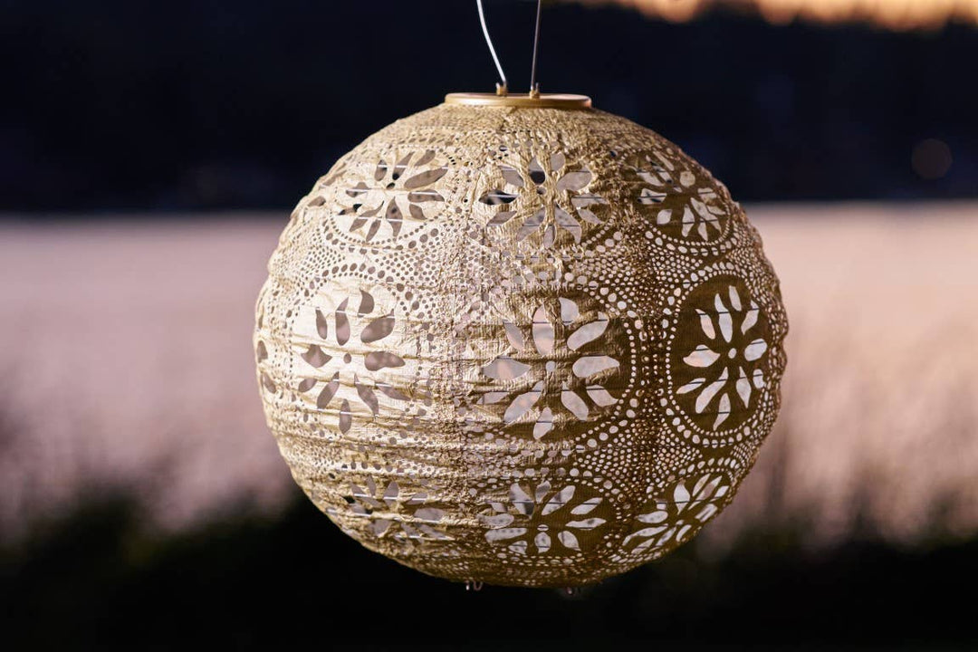Stella Boho 12" Globe Solar Lantern - Pearl