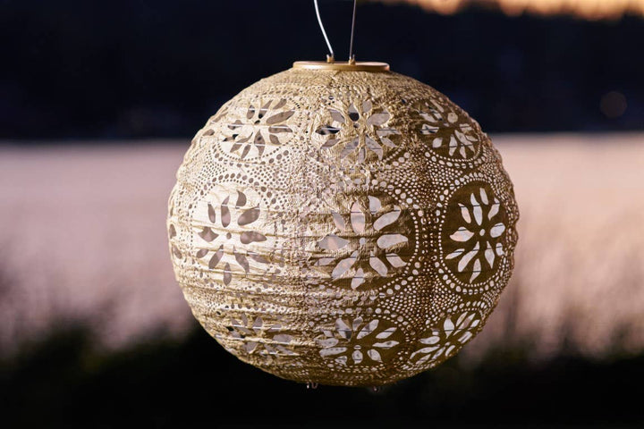 Stella Boho 12" Globe Solar Lantern - Pearl
