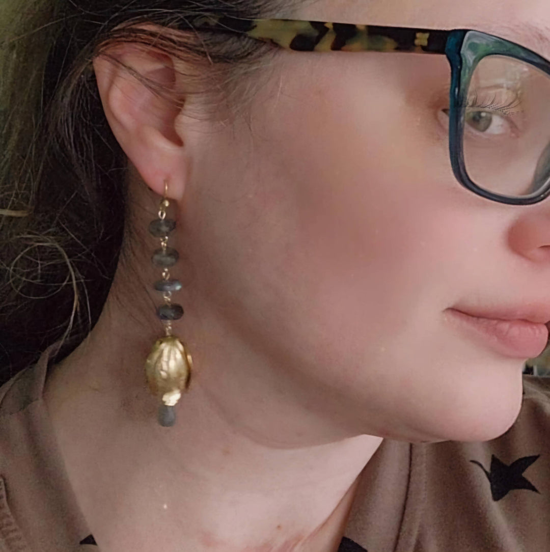Faceted Labradorite &amp; Parrot Tulip Maximalist Earrings