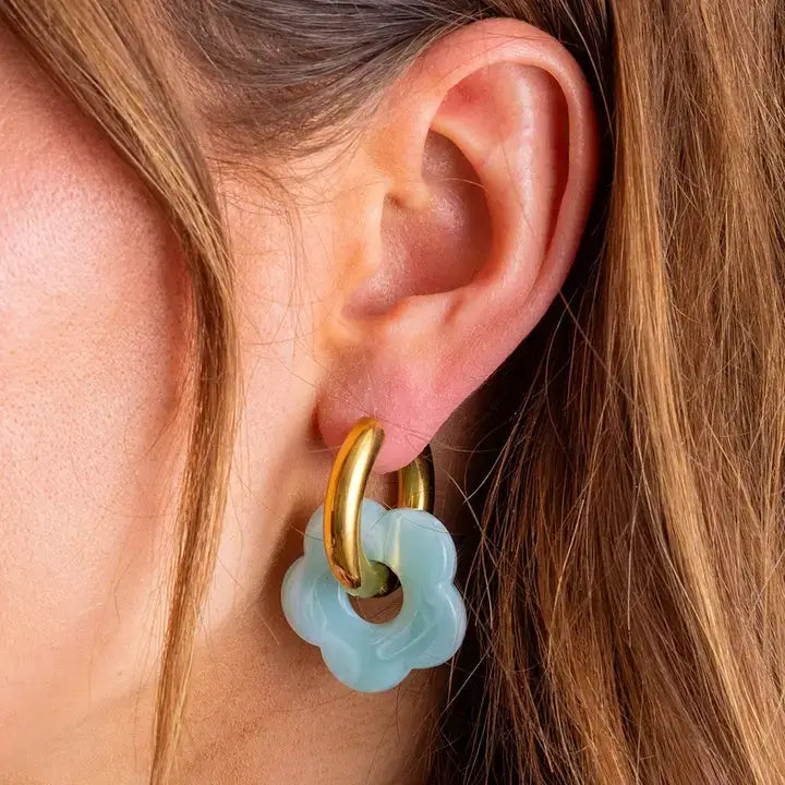 Huggie Earrings - Acrylic Flowers - Laurel - Assorted Colors