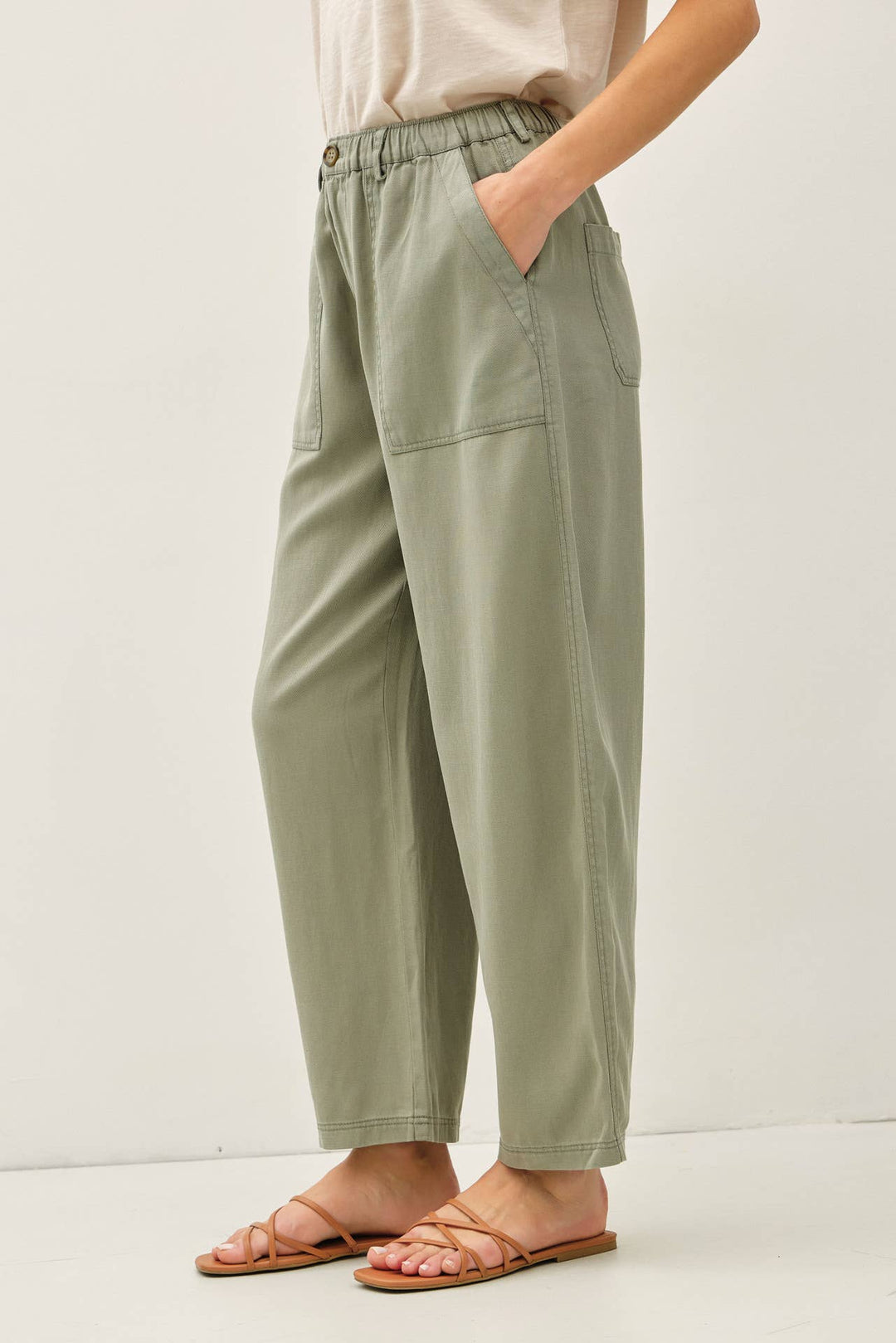 TENCEL LINEN BLEND BARREL TAPERED PANTS BC562