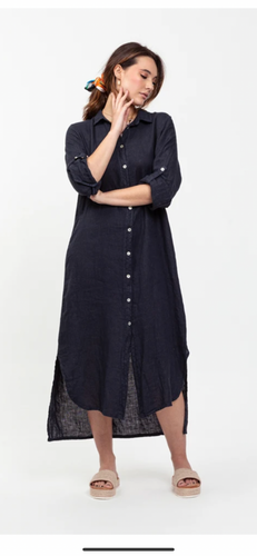 100% linen Long shirt dresses