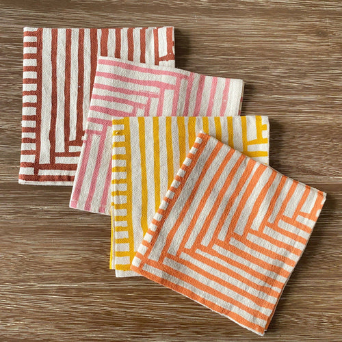 Natural Cotton Cloth Napkins, Warm Painterly Stripes