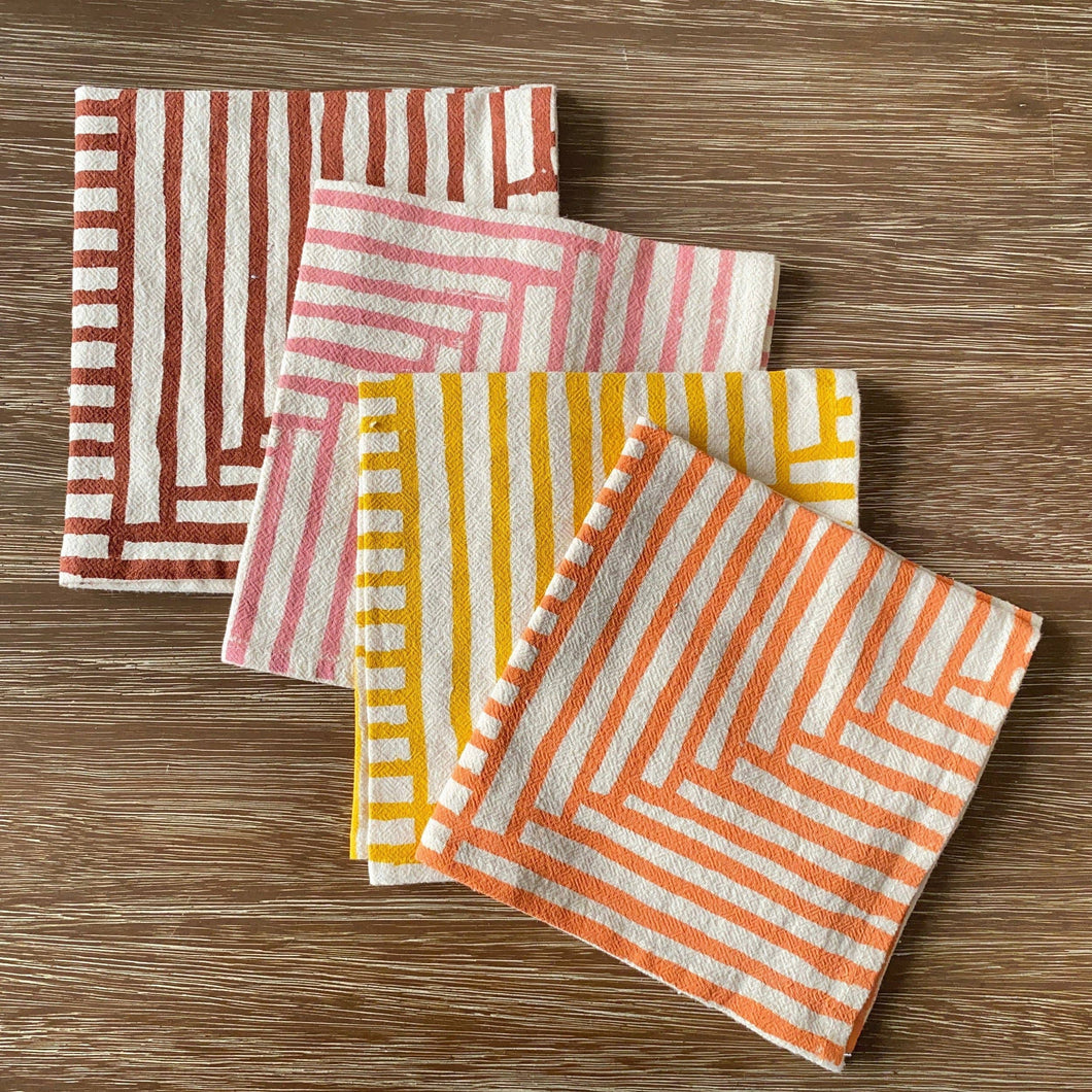 Natural Cotton Cloth Napkins, Warm Painterly Stripes