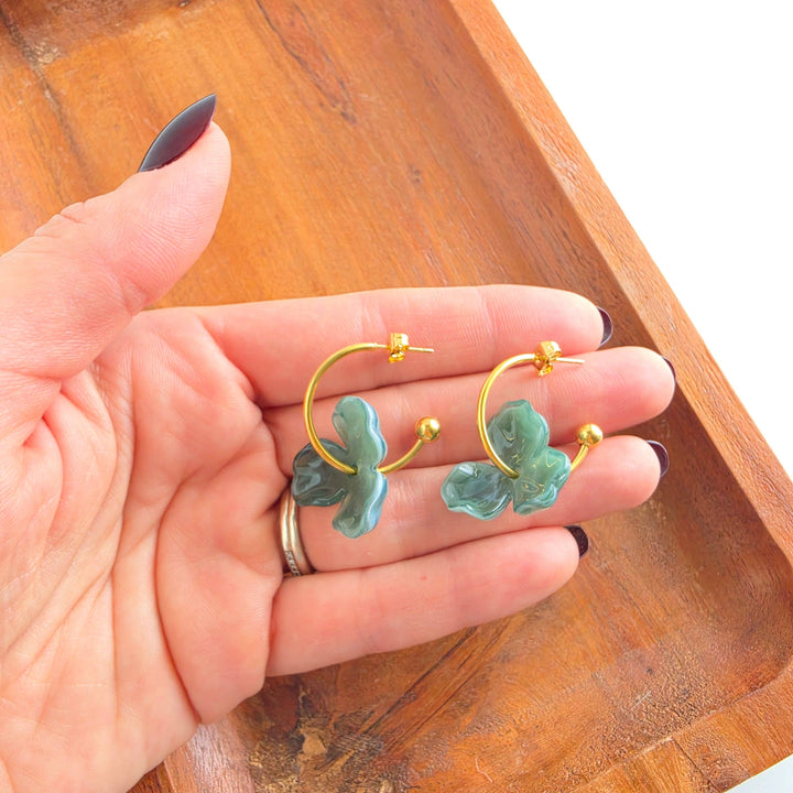 Magnolia Hoops - Alpine Green // Fall, Gold, Earrings