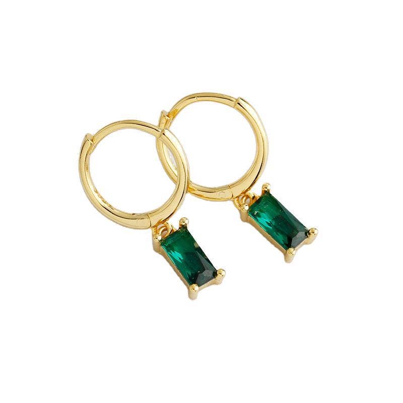 Emerald Cut Color Gem Drop Earrings in 925 Sterling Silver