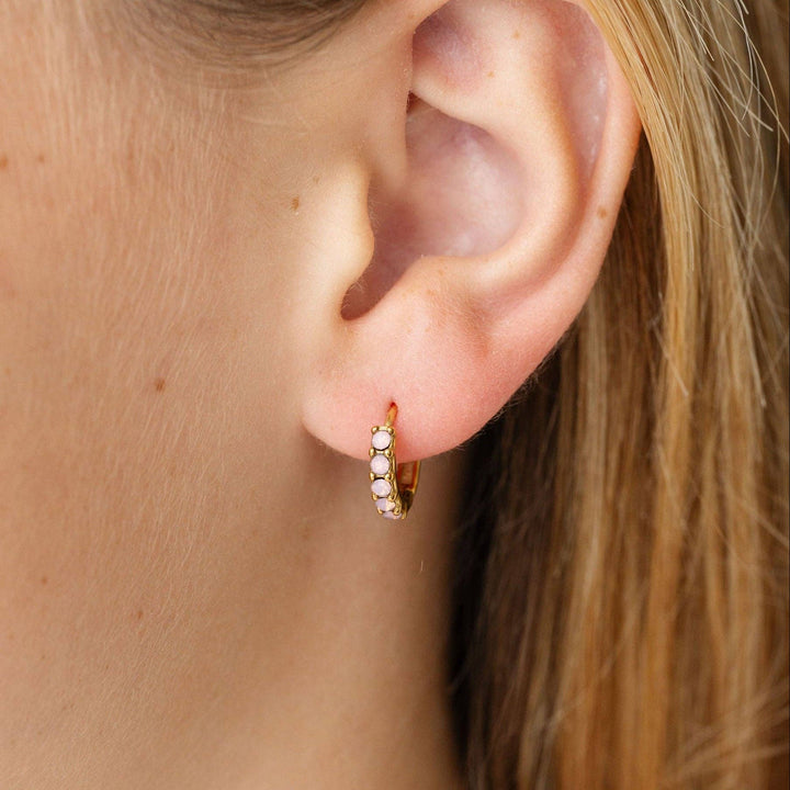 Dainty Pink Opal Hoop - Hypoallergenic, Flat Back, Girl Gift PP322
