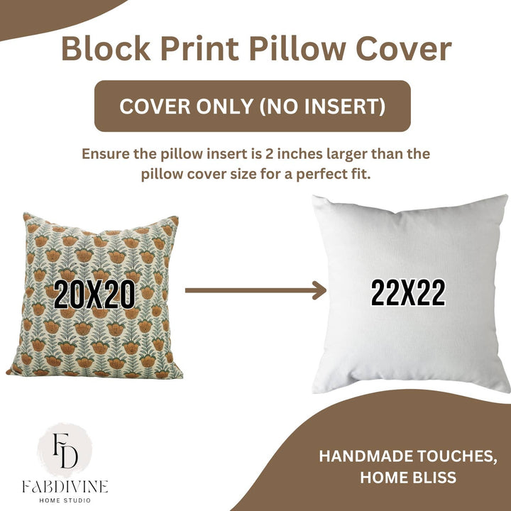Floral Block Print Linen Blend Pillow Cover - Lotus FB04