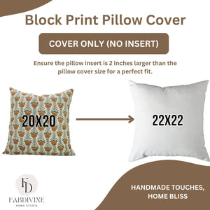 Floral Block Print Linen Blend Pillow Cover - Lotus FB04