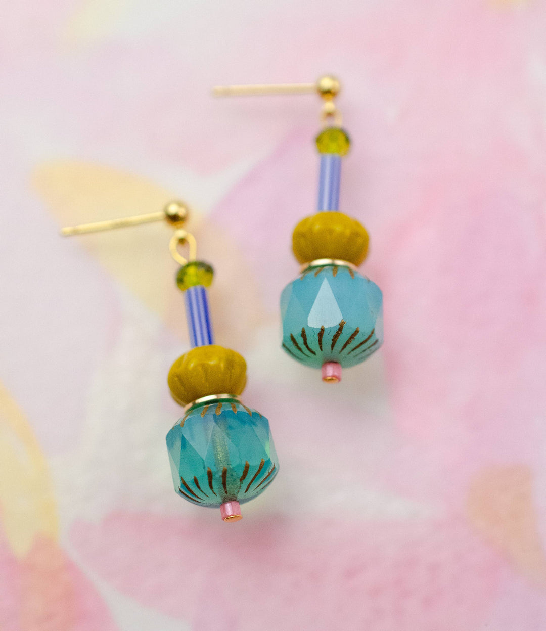 Colorful Teal Beaded Dangle Earrings JM109