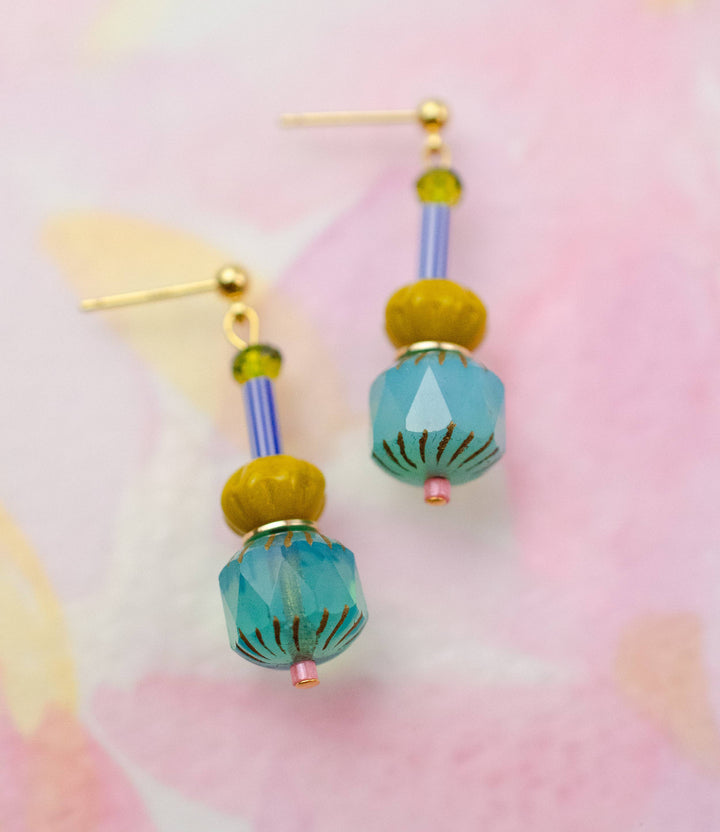 Colorful Teal Beaded Dangle Earrings JM109