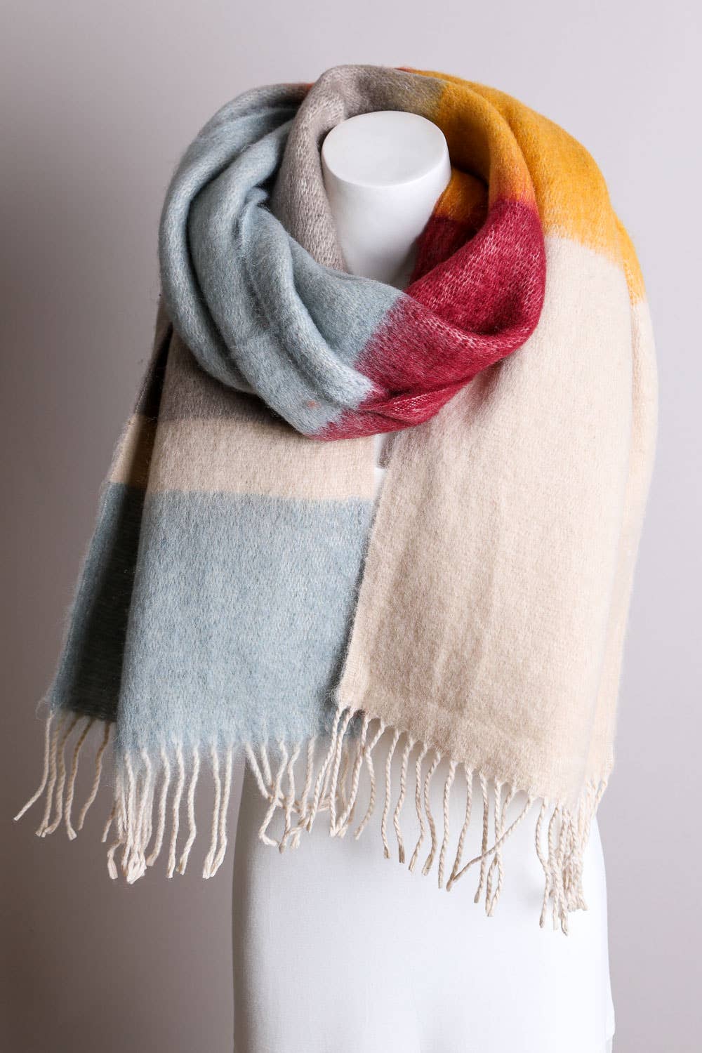 Winter Color Block Faux Mohair Scarf - LT224