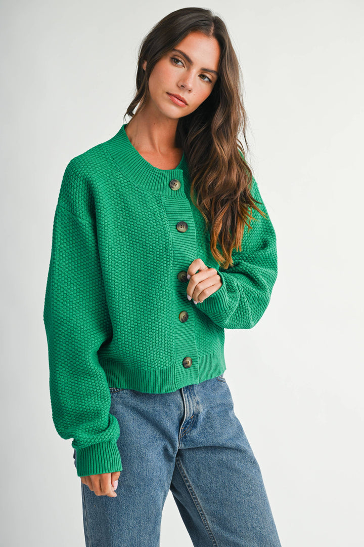336K Textured Button Front Cardigan Sweater
