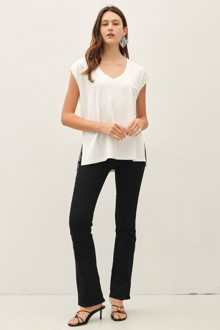 BAMBOO COTTON BLEND V-NECK BUTTERY FRENCH TERRY TOP BC672