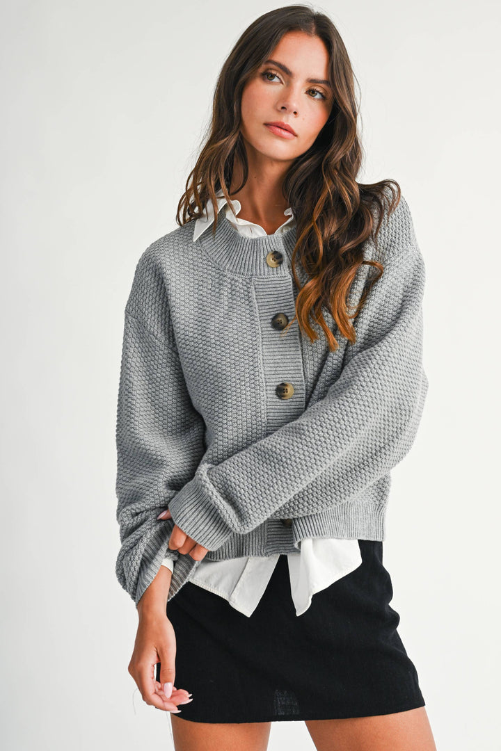 336K Textured Button Front Cardigan Sweater