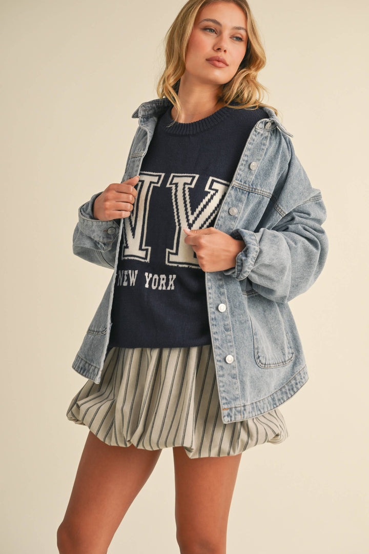IJ1519 OVERSIZED FRONT POCKET DENIM JACKET